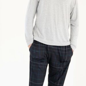 ANDRESSA PIJAMA ART P9051 CASACA LISA Y PANT DE CUADRILLE GRIS