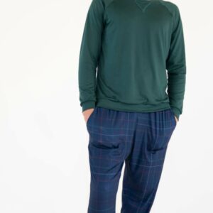 ANDRESSA PIJAMA ART P9051 CASACA LISA Y PANT DE CUADRILLE VERDE