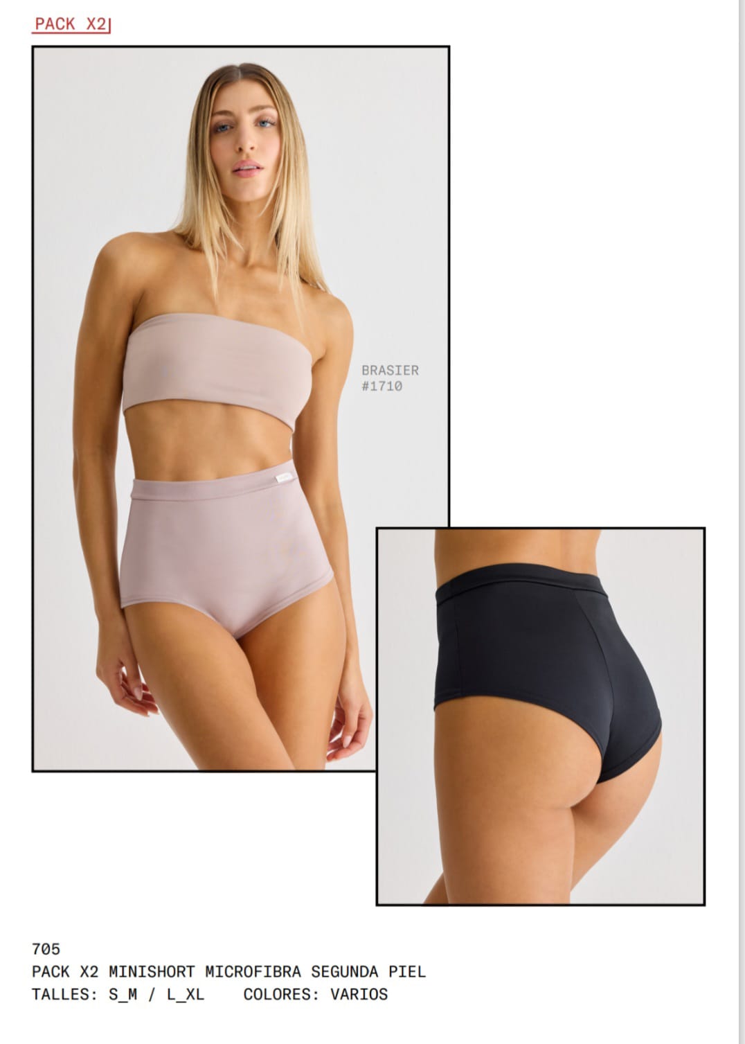 BRIGITTE PANTIES ART 705 PACK X2 MINISHORT MICROFIBRA SEGUNDA PIEL C.VARIOS