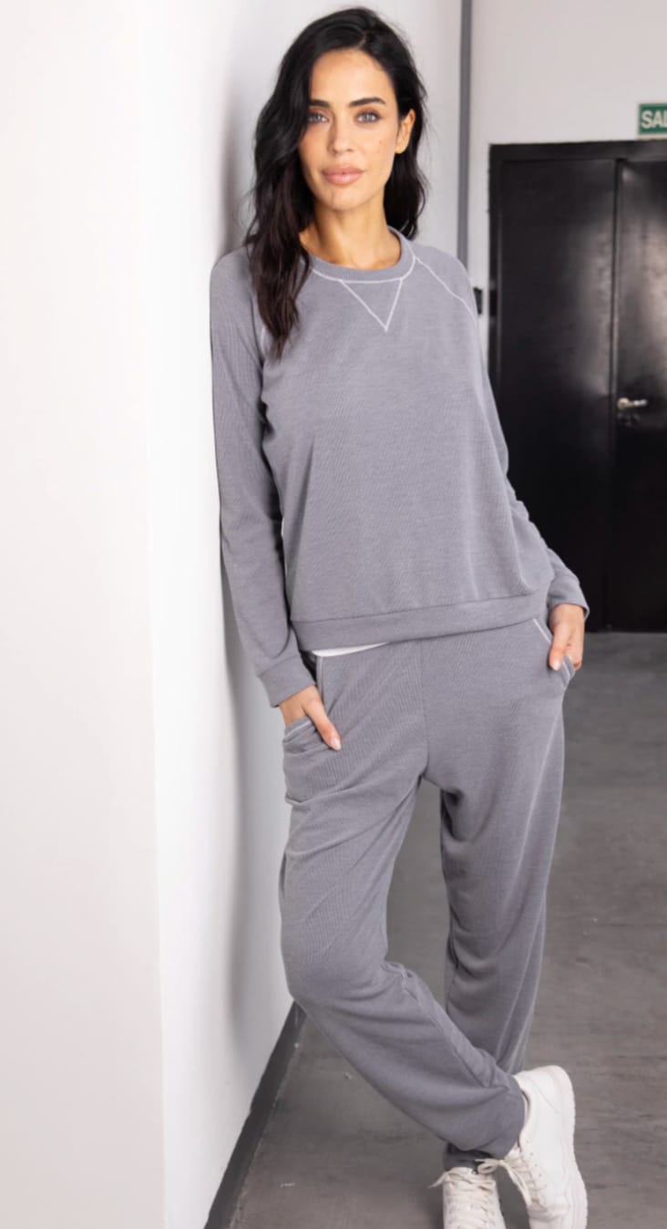 ANDRESSA PIJAMA ART P9048 BUZO MANGA RANGLAN Y PANT CON ELAST MORLEY VINTAGE TOPO