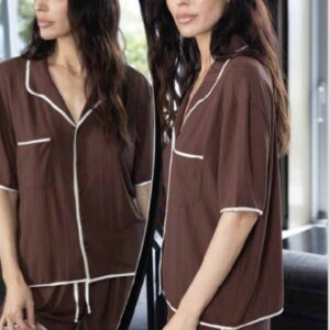 ANDRESSA P9070 PIJAMA MANGA CORTA BOTONES CHOCOLATE